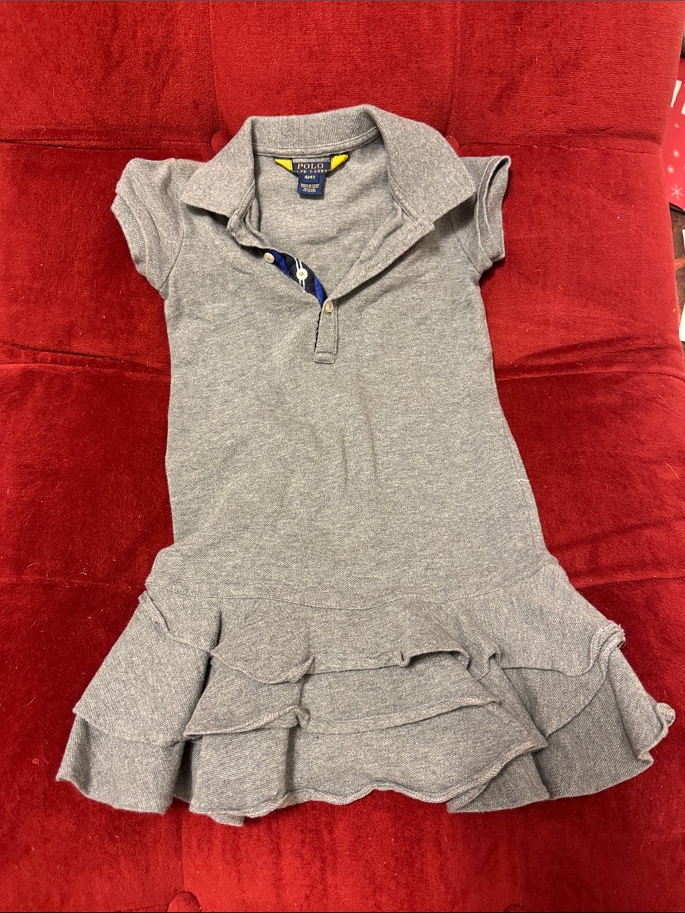 Polo by Ralph Lauren Girls' Gray Ruffle Polo Dress